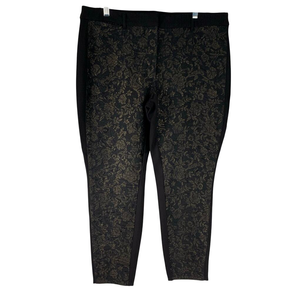 White House Black Market Women's The Skinny Gold Floral Pants Size 14
